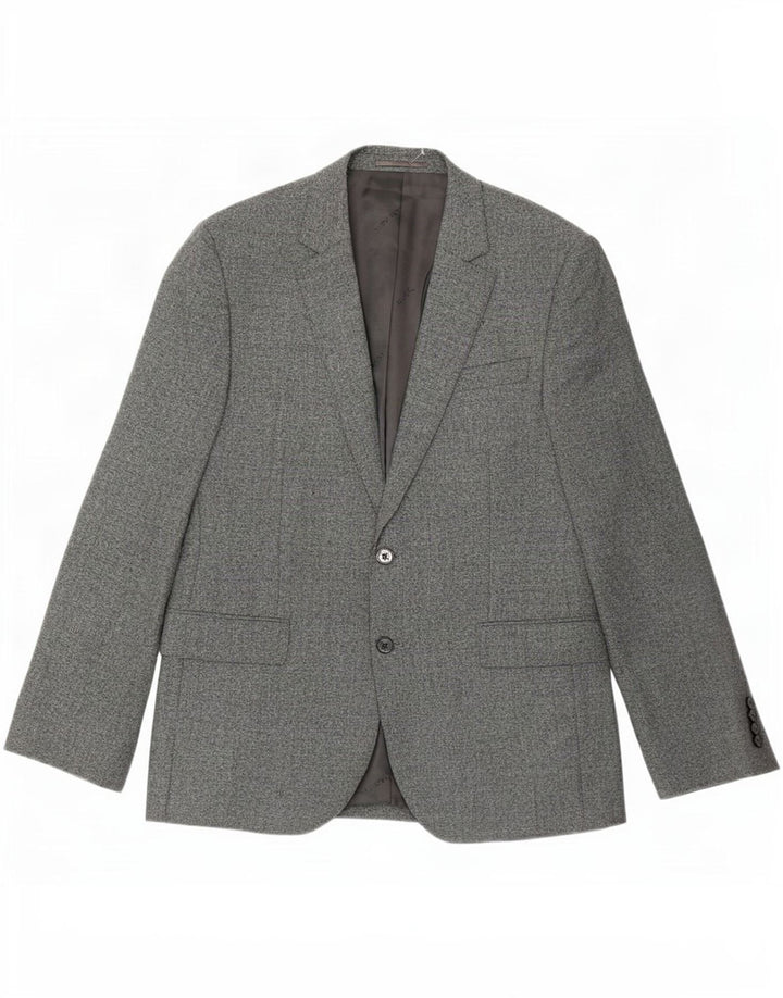 Jaqueta blazer masculina Jaeger com 2 botões Reino Unido 40 grande lã cinza