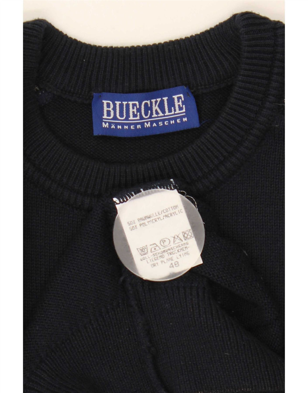 Suéter masculino Bueckle com gola redonda IT 48 médio azul marinho geométrico