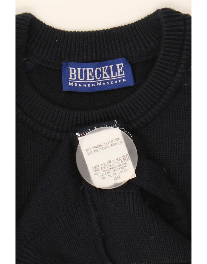 Suéter masculino Bueckle com gola redonda IT 48 médio azul marinho geométrico