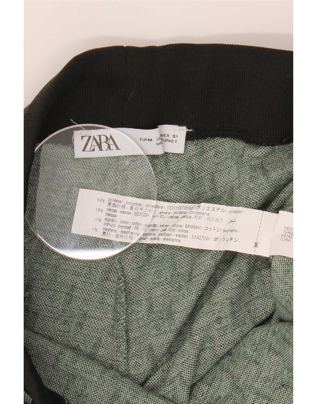 Zara Mens Treino Calça Joggers Poliéster Geométrico Verde Médio