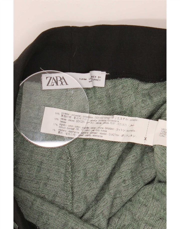 Zara Mens Treino Calça Joggers Poliéster Geométrico Verde Médio