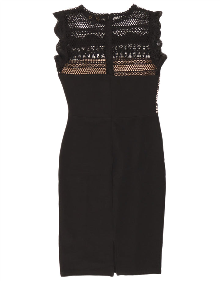 Lipsy Vestido feminino sem mangas com bainha UK 8 pequeno poliéster preto