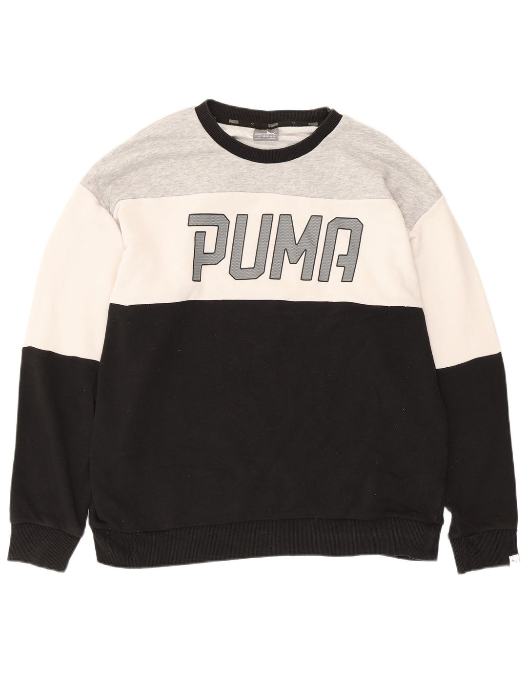 PUMA feminino gráfico moletom jumper UK 14 grande bloco colorido preto