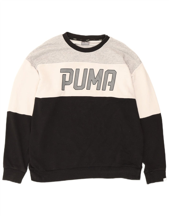 PUMA feminino gráfico moletom jumper UK 14 grande bloco colorido preto