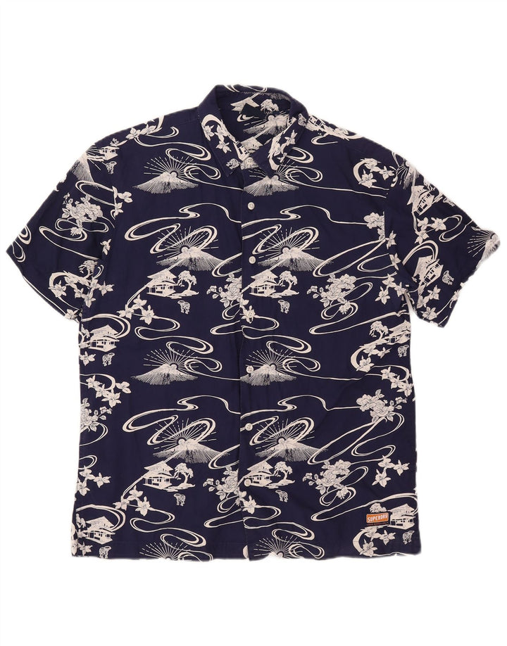 Camisa masculina Superdry de manga curta gráfica azul marinho médio algodão