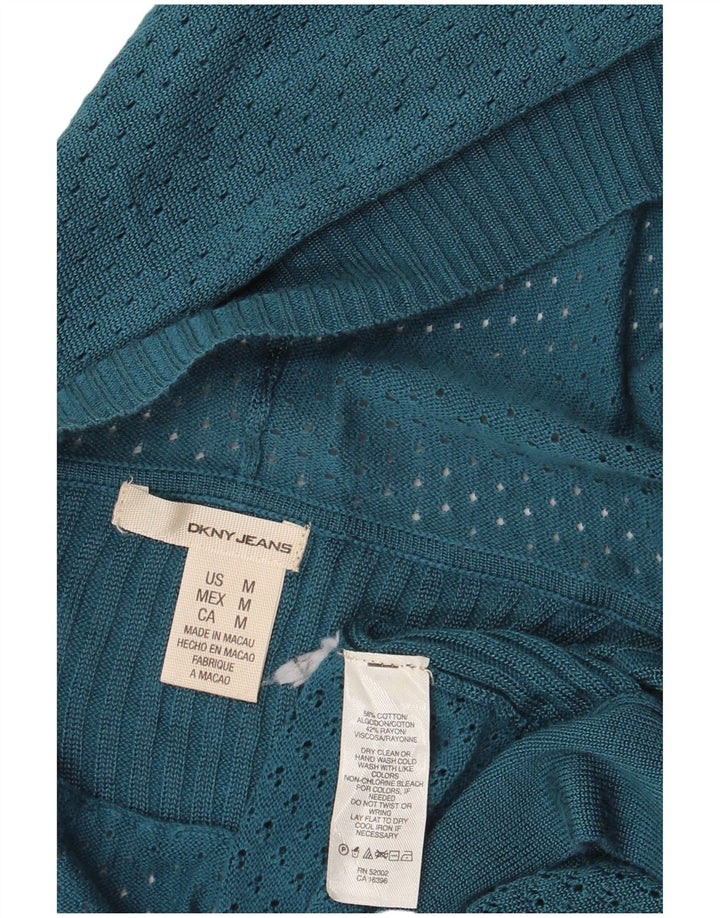Suéter feminino Dkny com capuz e cardigan aberto Reino Unido 14 algodão azul médio
