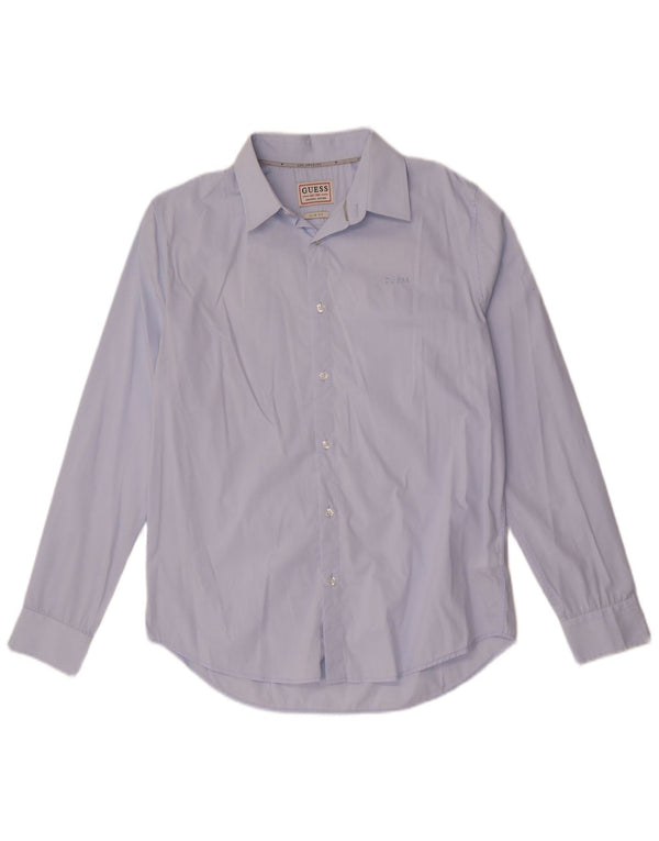 Camisa masculina Guess Slim Fit UK 34 algodão azul pequeno