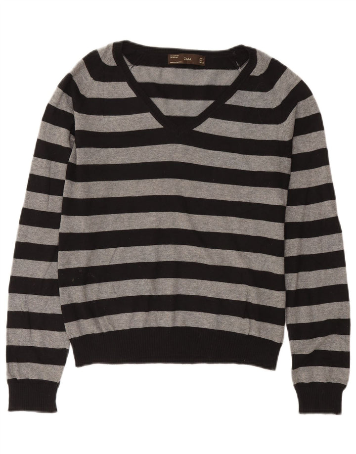 Suéter feminino Zara com decote em V Reino Unido 14 grande preto