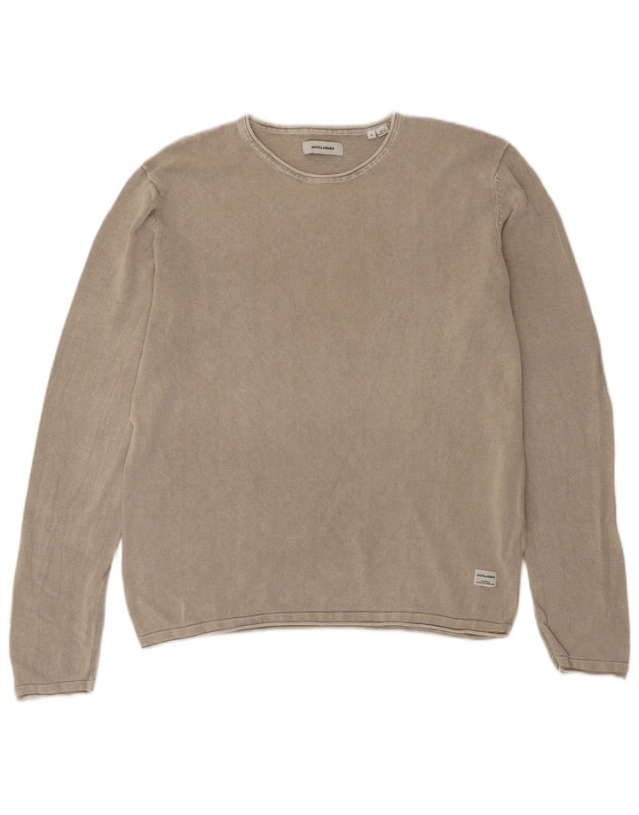 Suéter masculino JACK & JONES com gola redonda, algodão bege grande