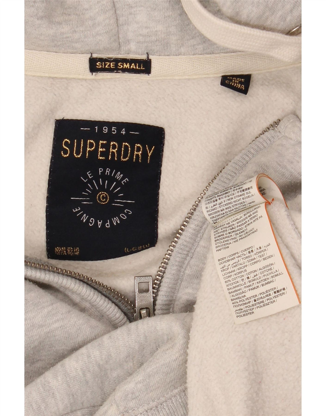 Suéter masculino SUPERDRY com capuz e zíper gráfico pequeno algodão manchado cinza