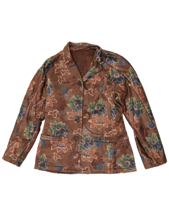 Jaqueta blazer vintage feminina com 4 botões Reino Unido 14 marrom médio floral