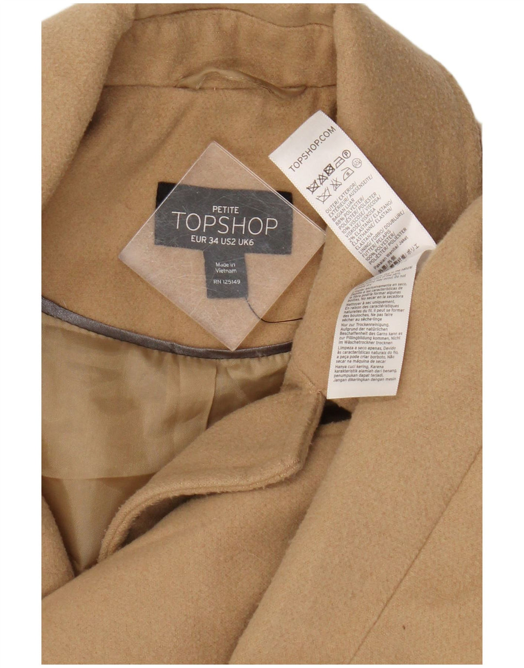 Sobretudo feminino Topshop UK 6 XS poliéster bege