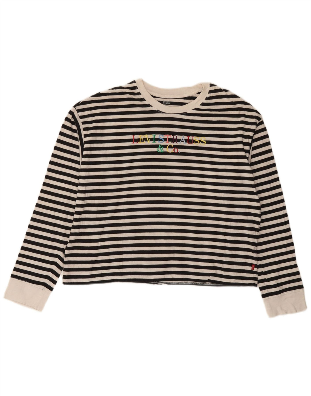 Top gráfico feminino LEVI'S manga comprida UK 14 listrado preto médio