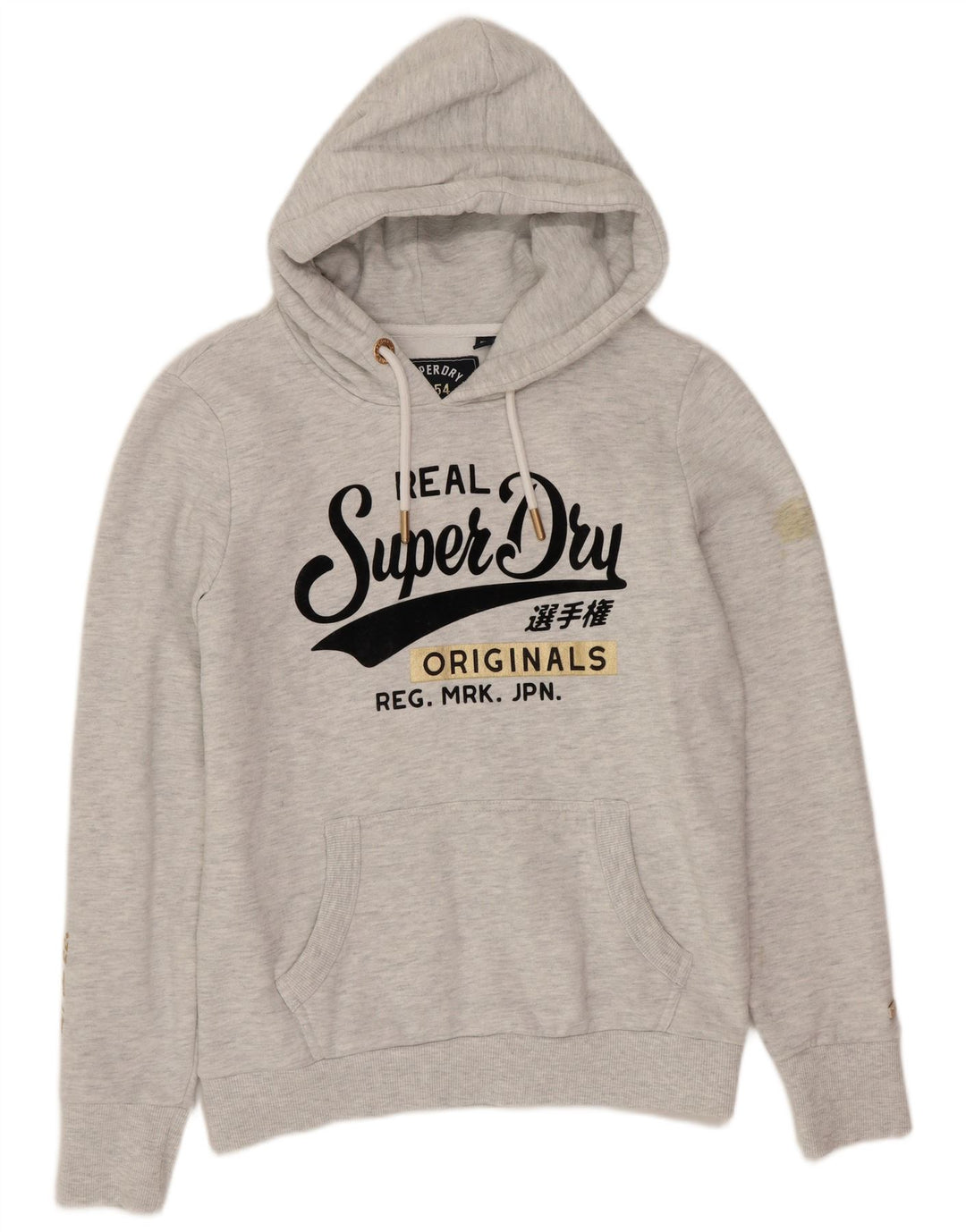 Superdry feminino gráfico moletom com capuz UK 12 poliéster cinza médio