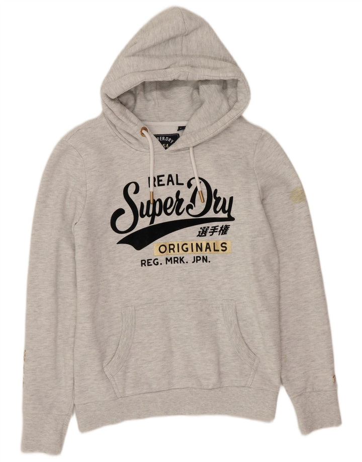 Superdry feminino gráfico moletom com capuz UK 12 poliéster cinza médio