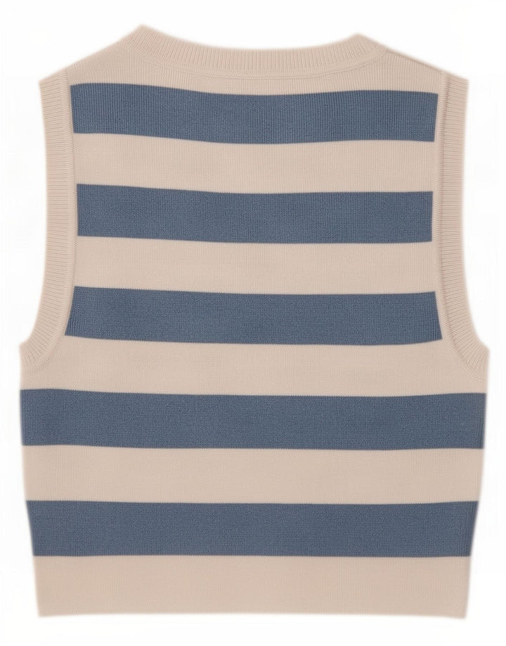 Top colete feminino Zara UK 12 listrado azul médio