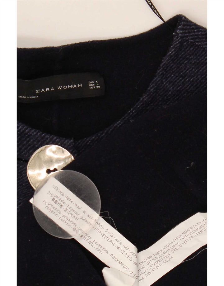 Sobretudo feminino Zara manga 3/4 oversized Reino Unido 16 grande lã azul marinho