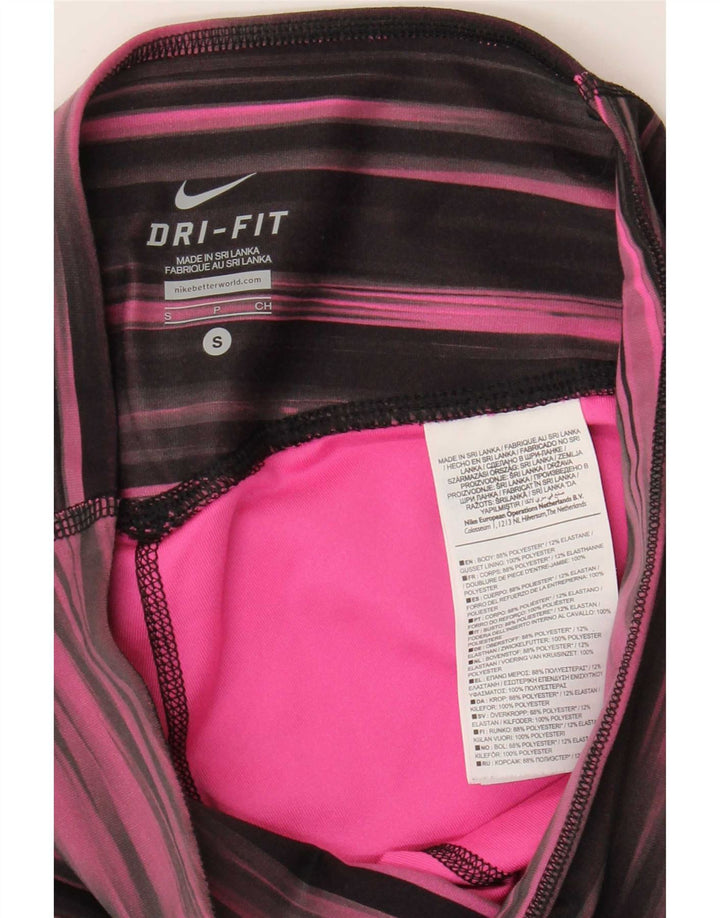 Nike Womens Dri Fit Capri Leggings UK 8/10 Pequeno Rosa Listrado Poliéster