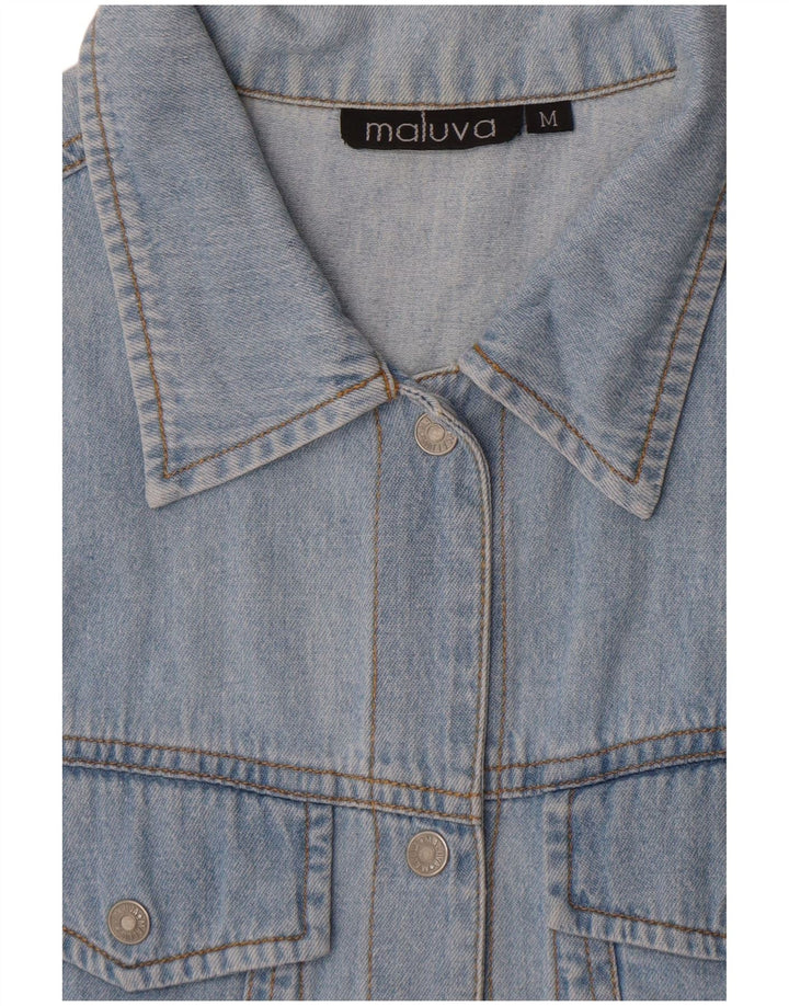 Camisa jeans feminina vintage sem mangas UK 12 azul médio