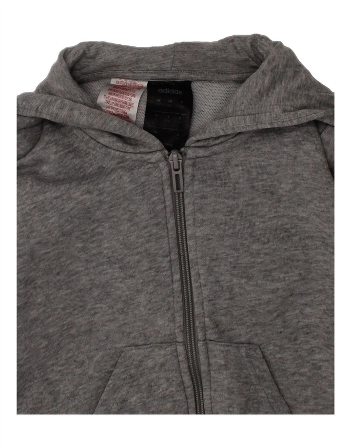 ADIDAS Girls Graphic Zip Hoodie Sweater 7-8 Years Grey Cotton Vintage Adidas and Second-Hand Adidas from Messina Hembry 