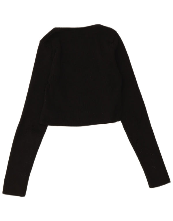 Zara Womens Crop Cardigan Sweater UK 12 Médio Preto Poliéster