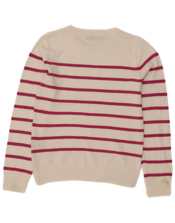 Suéter feminino Marks & Spencer com gola redonda UK 6 XS listrado branco