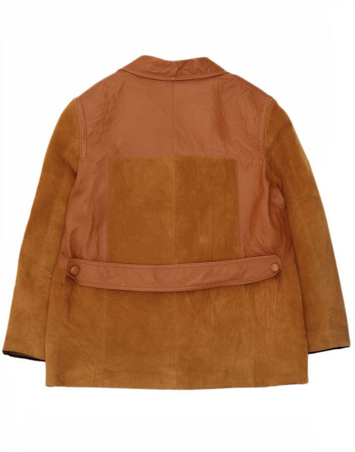 Jaqueta feminina vintage de camurça UK 12 bloco colorido marrom médio