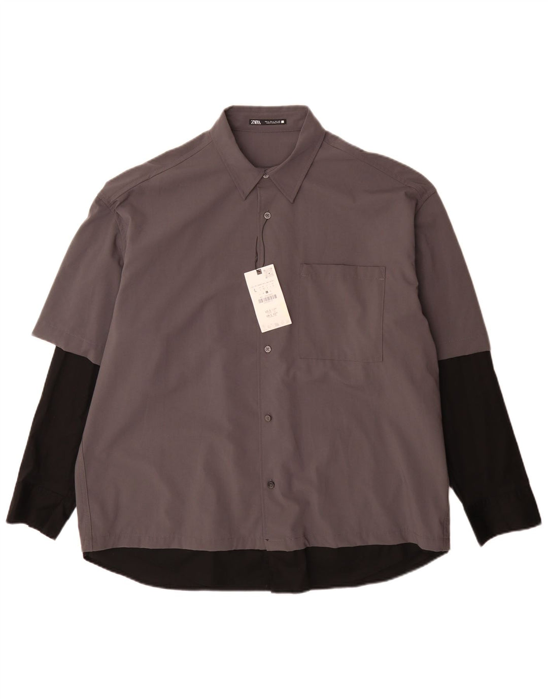 Zara Camisa masculina grande cinza colorblock poliéster