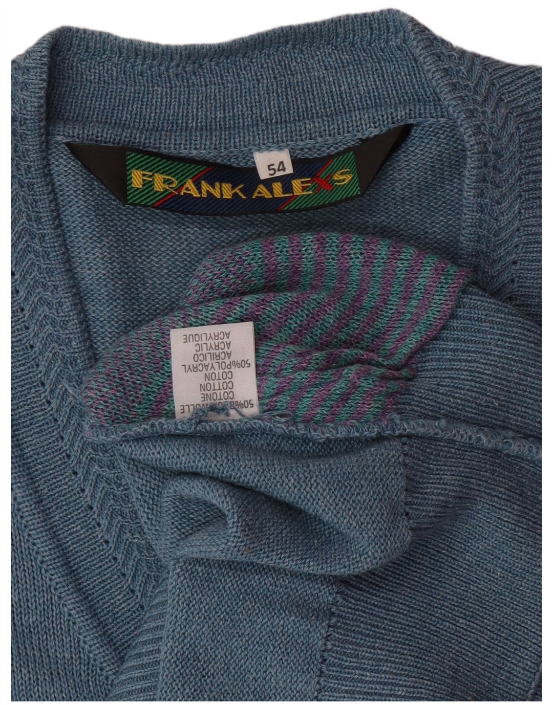 Suéter masculino FRANK ALEXS com decote em V IT 54 XL algodão geométrico azul