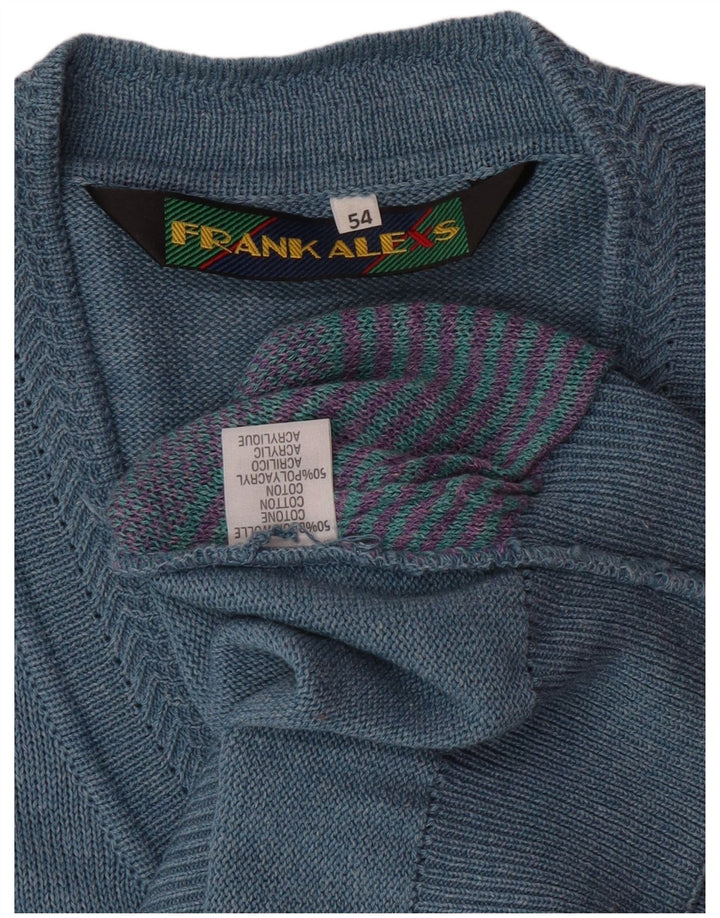 Suéter masculino FRANK ALEXS com decote em V IT 54 XL algodão geométrico azul