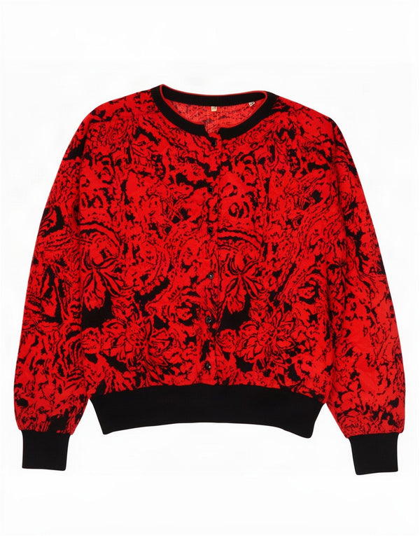 Suéter feminino vintage com gola canoa IT 52 2XL lã floral vermelha