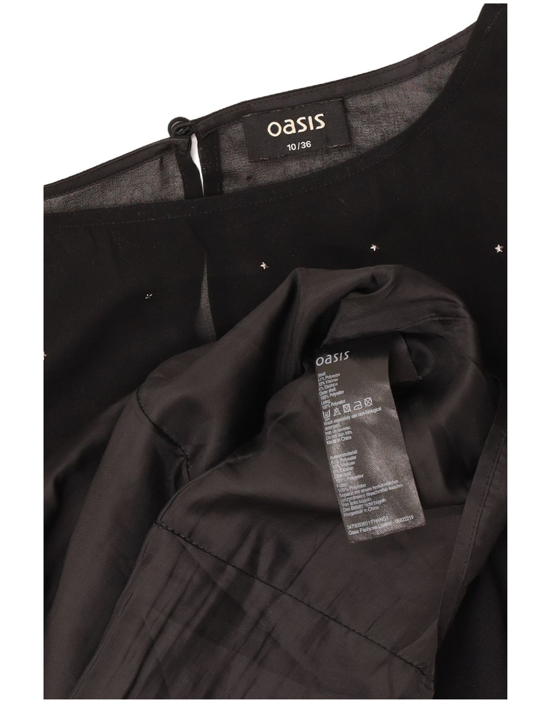 Vestido feminino Oasis com bainha Batwing Reino Unido 10 pequeno poliéster manchado preto