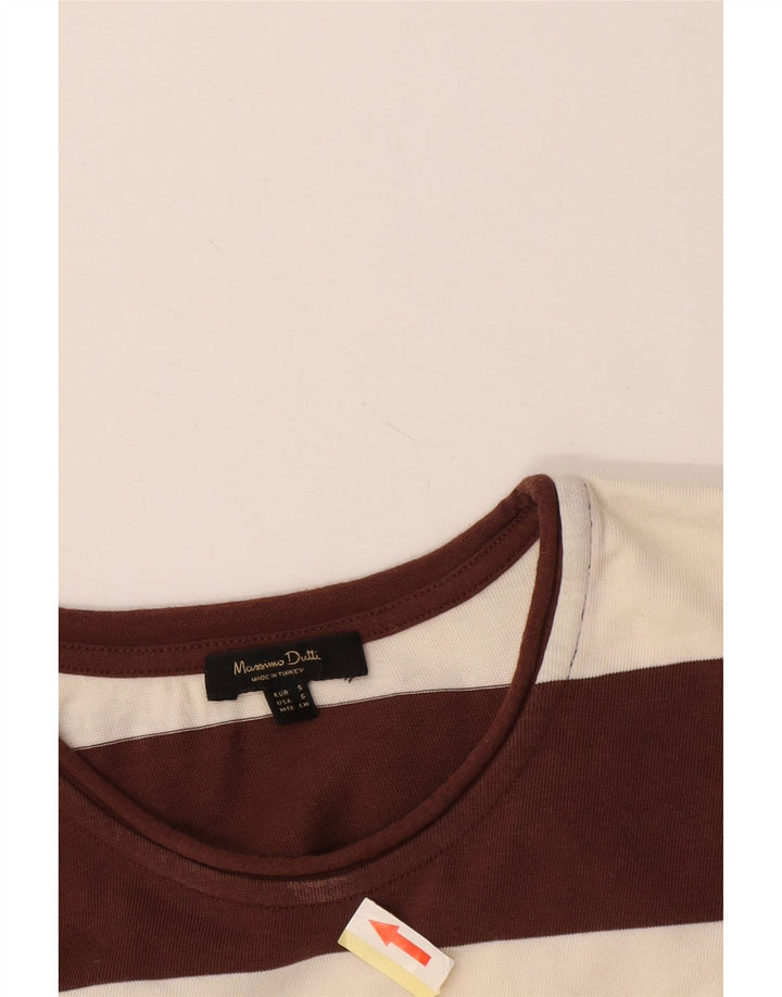 Top masculino Massimo Dutti manga comprida pequeno listrado marrom algodão