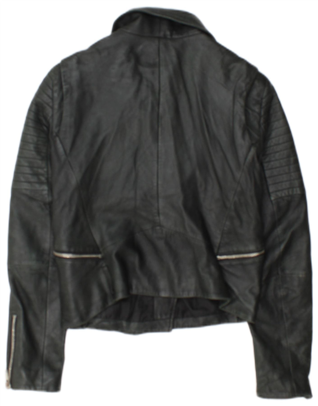 Jaqueta feminina de couro Zara para motociclista UK 12 médio preto