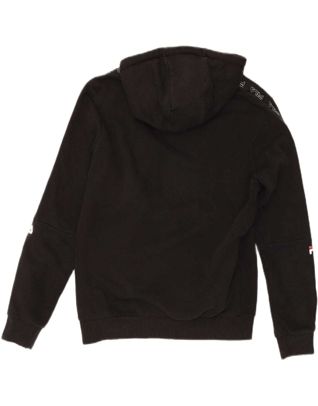 FILA Mens Graphic Hoodie Jumper Small Black Cotton Vintage Fila and Second-Hand Fila from Messina Hembry 