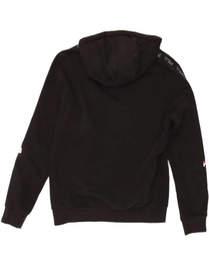 FILA Mens Graphic Hoodie Jumper Small Black Cotton Vintage Fila and Second-Hand Fila from Messina Hembry 