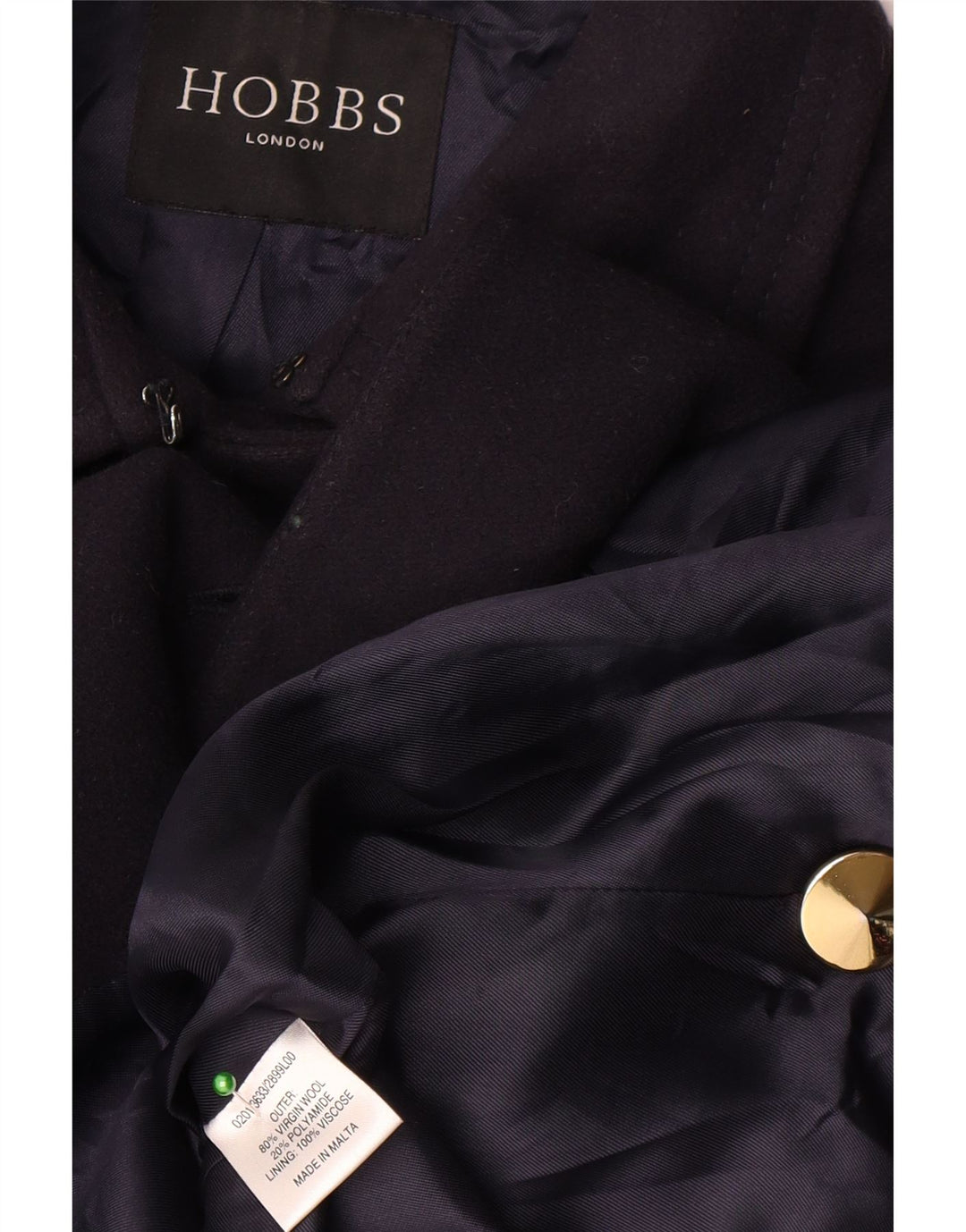 Casaco feminino Hobbs com peito duplo Reino Unido 10 lã virgem azul marinho pequeno