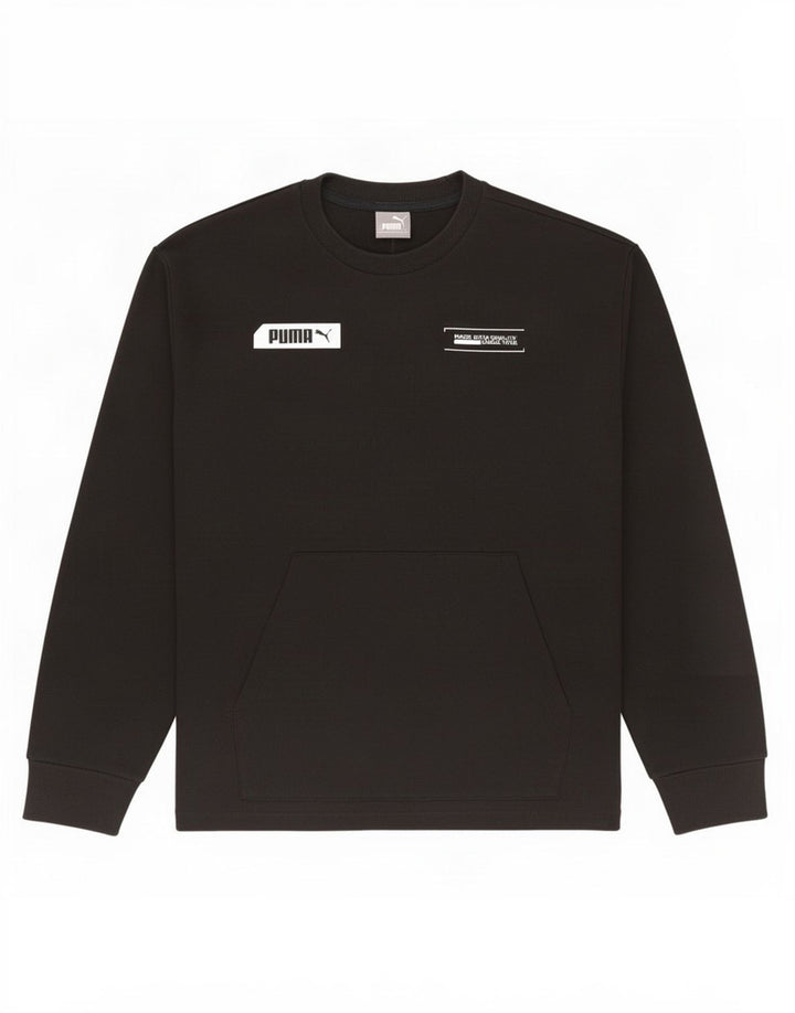 Puma Mens Graphic Moletom Jumper Pequeno Algodão Preto