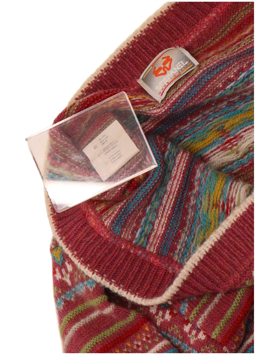 Suéter cardigã feminino Stefanel Reino Unido 14 médio vermelho Fair Isle lã