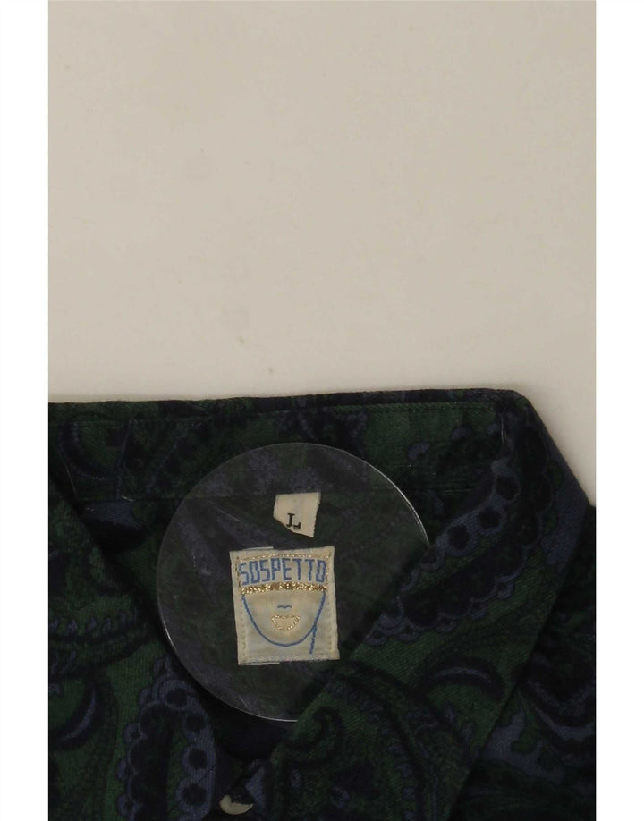 Camisa masculina vintage grande verde Paisley
