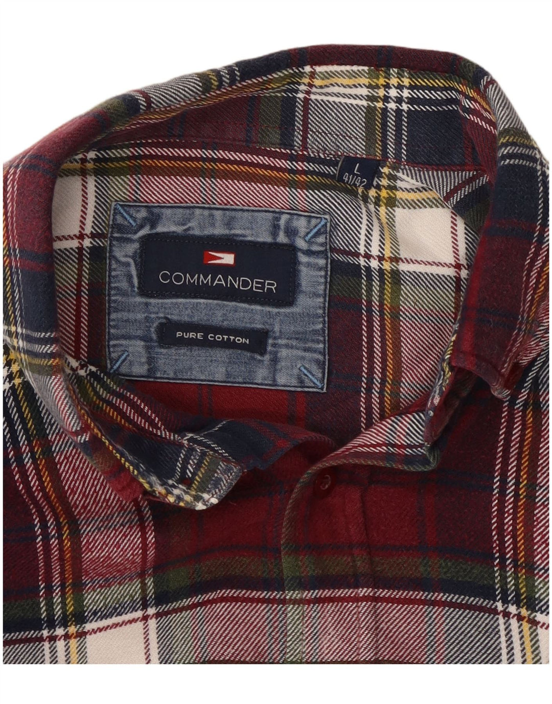 Camisa masculina de flanela COMMANDER tamanho 41/42 grande algodão xadrez borgonha