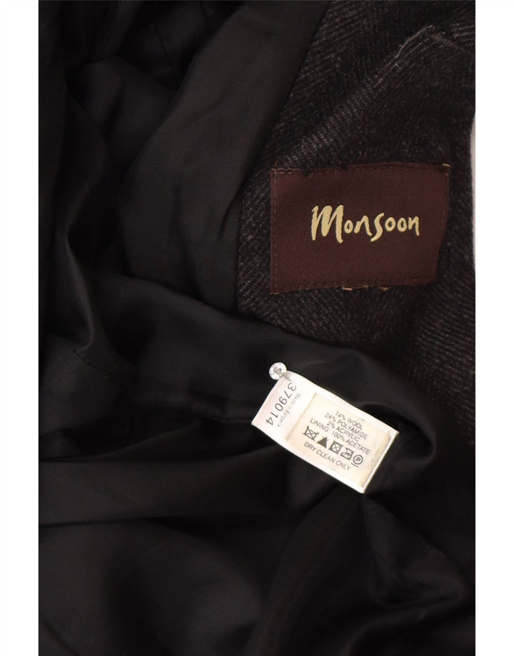 Sobretudo masculino Monsoon UK 38 cinza médio lã espinha de peixe clássico