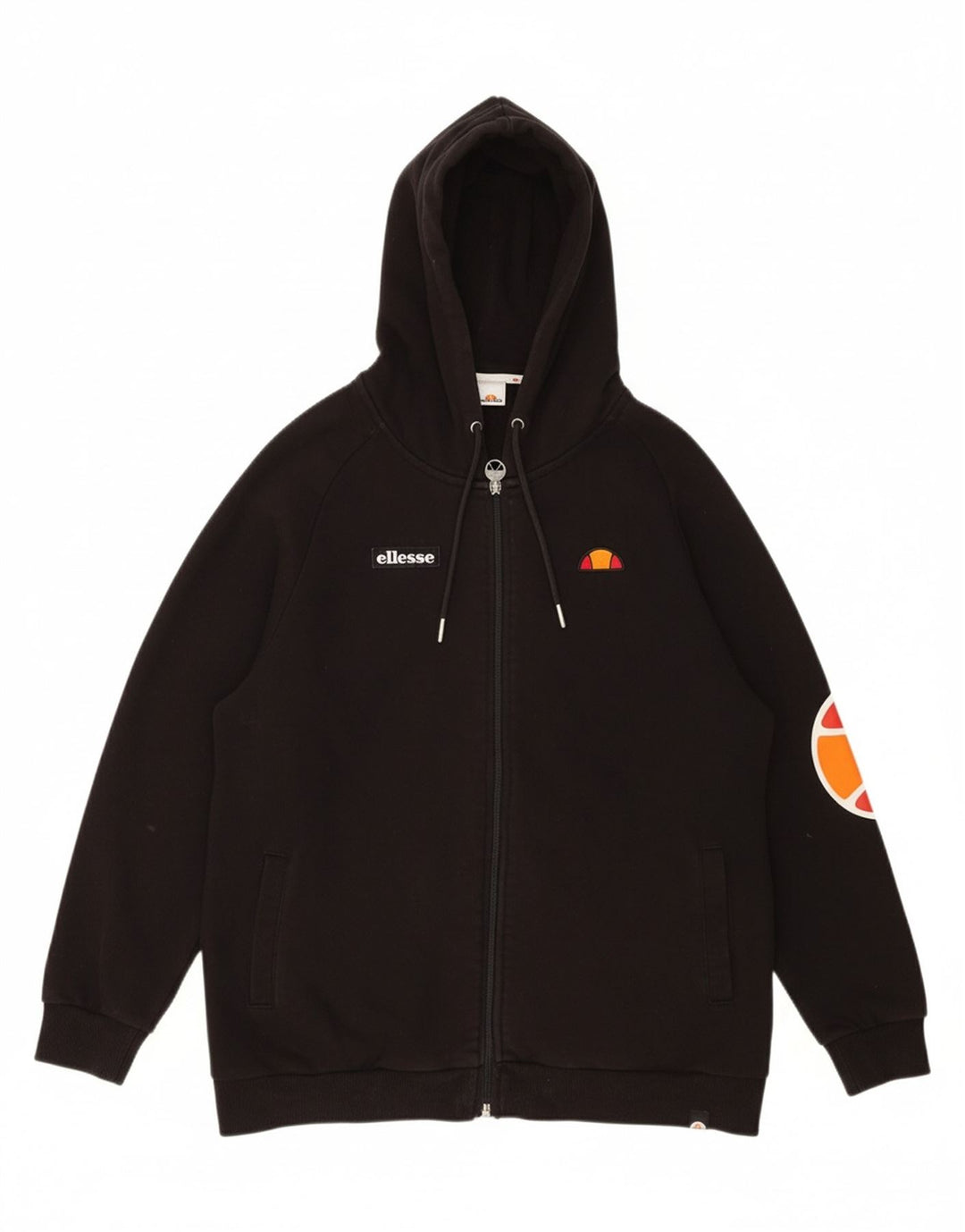 ELLESSE Mens Loose Fit Graphic Zip Hoodie Sweater XS Black Cotton Vintage Ellesse and Second-Hand Ellesse from Messina Hembry 