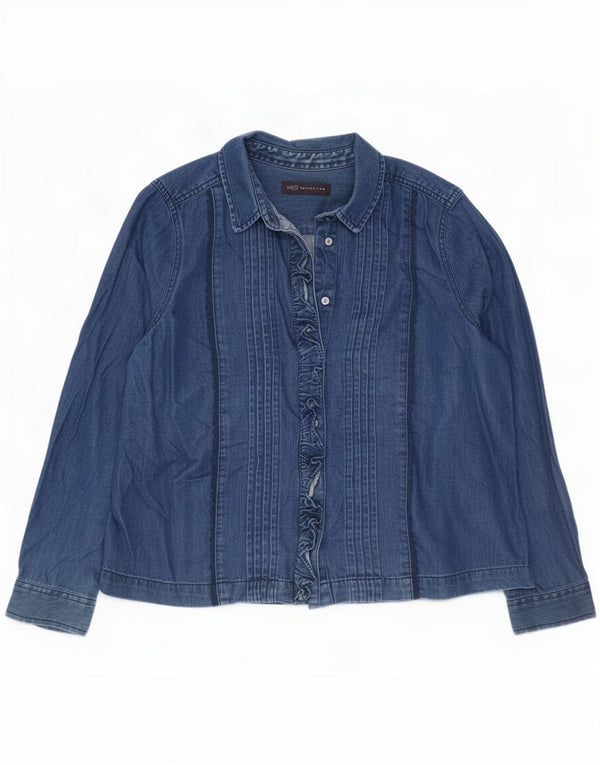 Camisa jeans feminina Marks & Spencer Petite Reino Unido 14 grande algodão azul