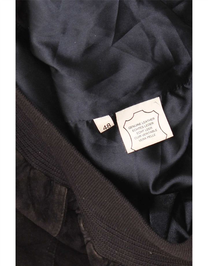 Jaqueta bomber masculina vintage de camurça IT 48 couro preto médio