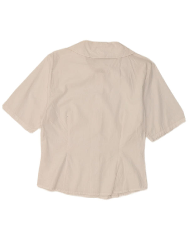 Blusa feminina vintage manga curta UK 12 médio branco