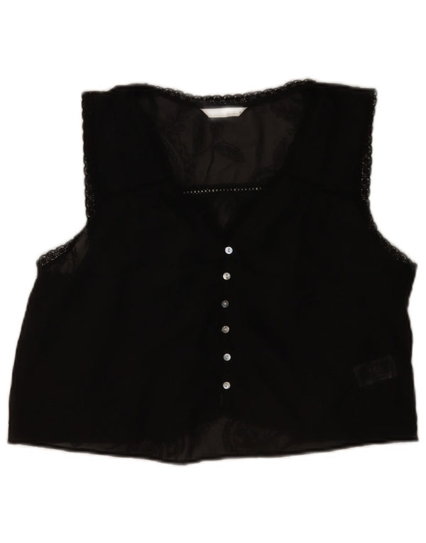 Zara Top feminino sem mangas transparente UK 10 pequeno preto floral