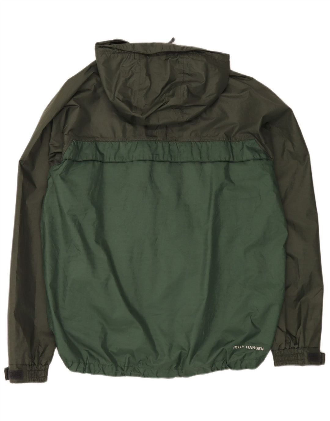 Jaqueta de chuva masculina Helly Hansen com capuz Reino Unido 40 grande bloco colorido verde nylon