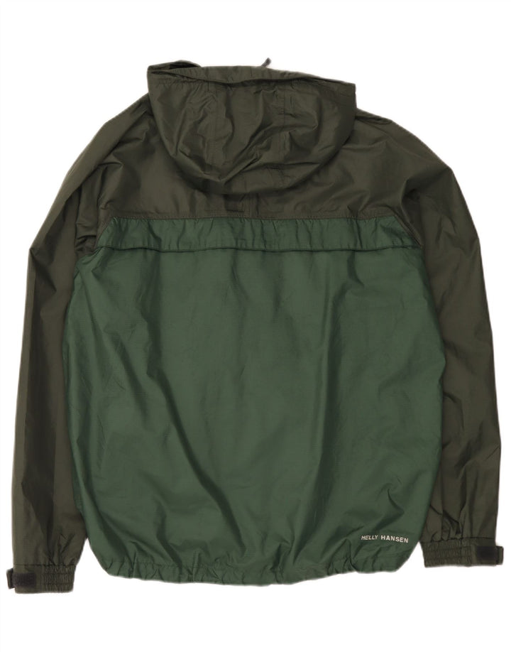 Jaqueta de chuva masculina Helly Hansen com capuz Reino Unido 40 grande bloco colorido verde nylon