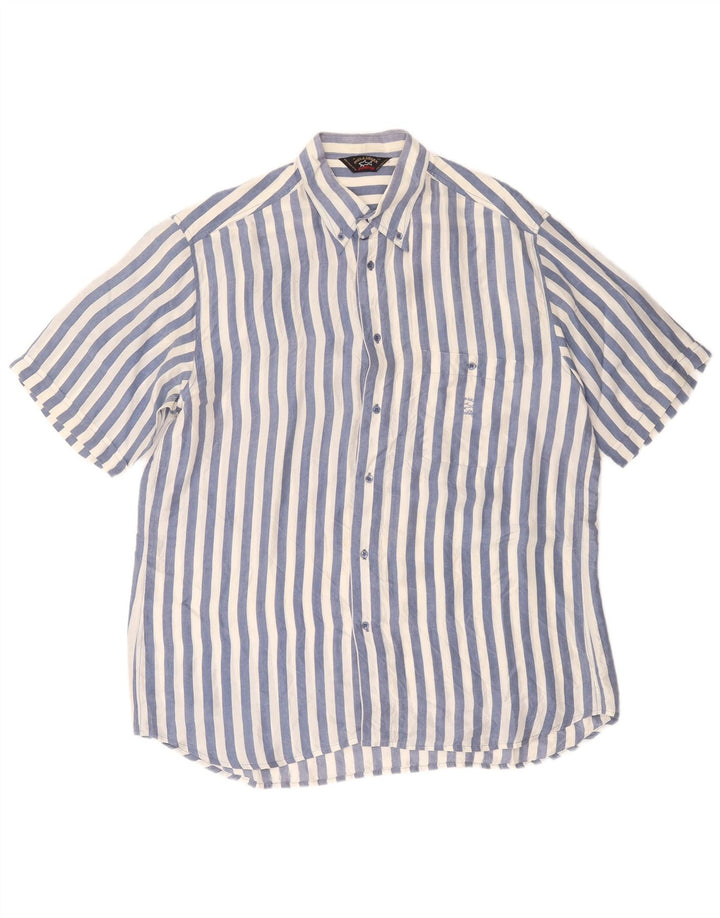PAUL & SHARK Camisa masculina de manga curta para iate XL seda listrada azul